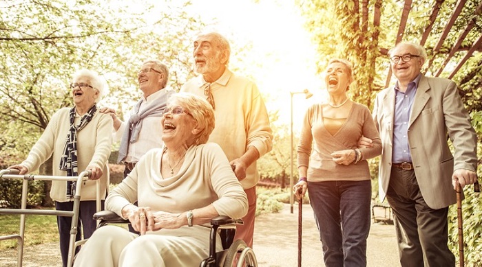 Group of old people walking outdoor